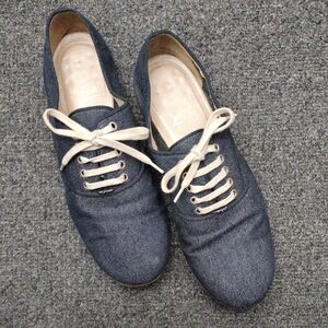 Christian Louboutin Denim-Textile Lace-Up Oxfords with Cream Laces